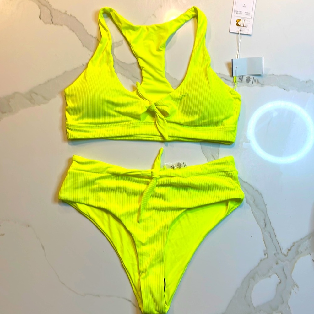 Neon yellow high waisted bikini